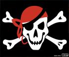 Jolly Roger korsan bayrağı bir kafatası, iki kemikler ve kırmızı bandana ile